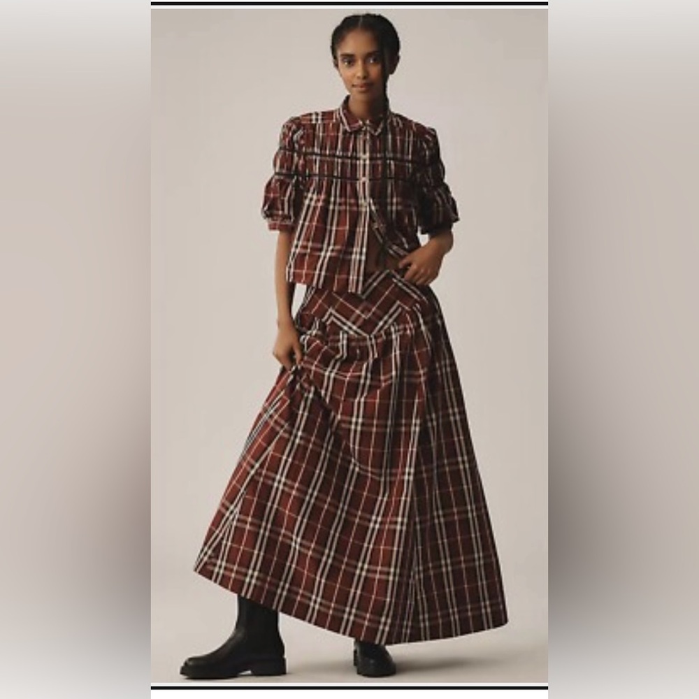 Maeve Plaid Maxi Skirt in Red and White